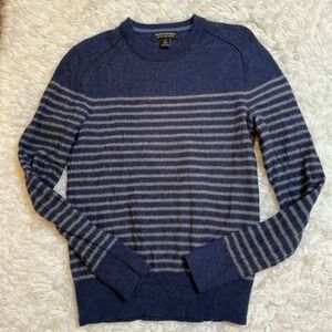 Banana Republic Mens Extra Fine Merino Wool Striped Crew Neck Sweater BlueGrey S